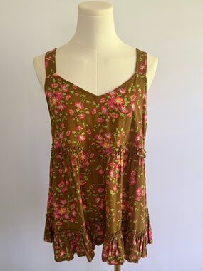 Matilda Jane On A Whim Fairy Boho Feminine Ruffle Floral Tank Top Cross Back XS